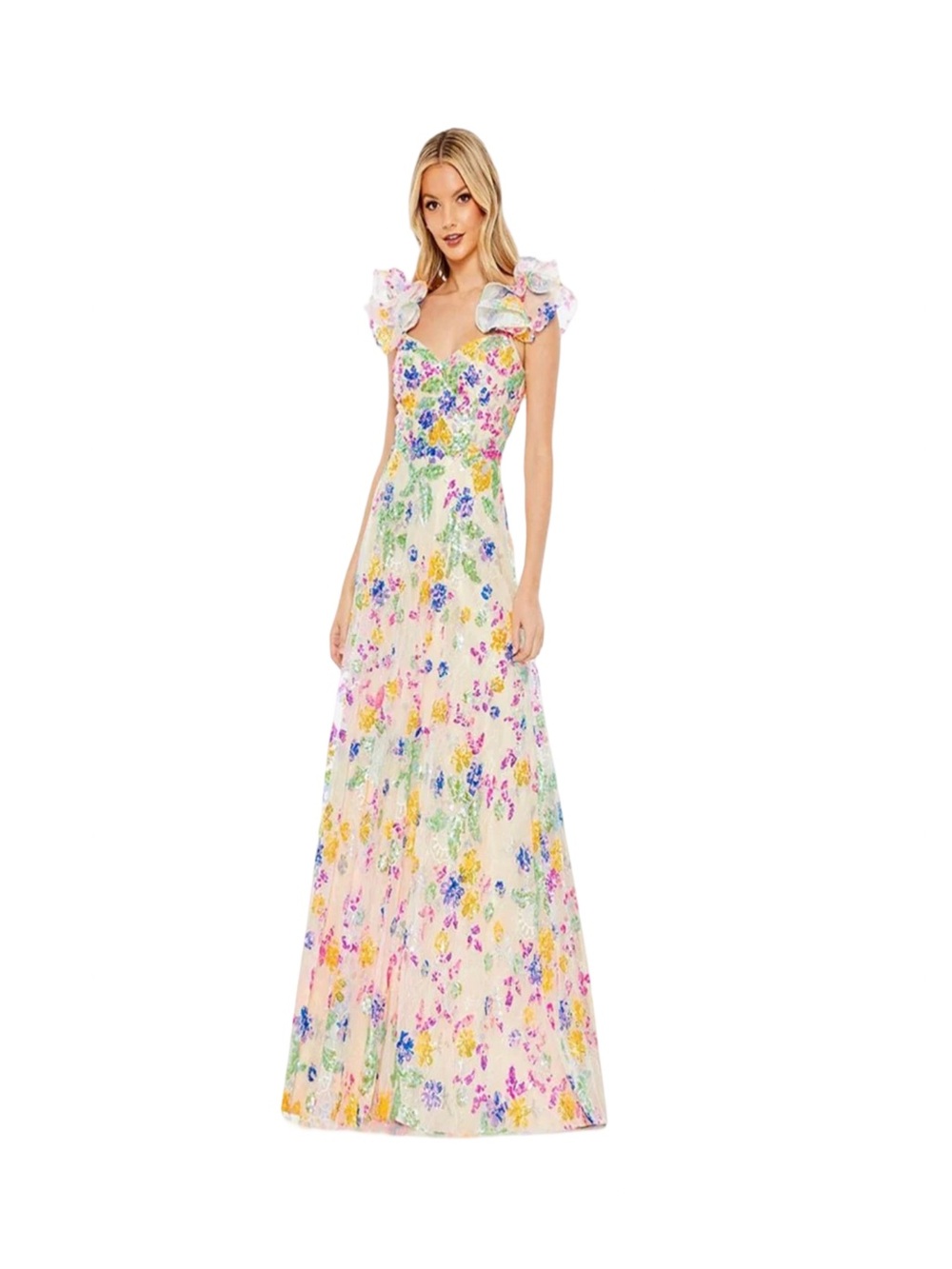 Mac Duggal Floral Shimmering Sequined Evening Gown Dress Size 8